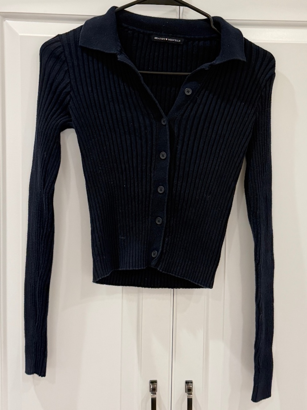 Brandy Melville Navy Blue Ribbed Long-Sleeve Top - S
